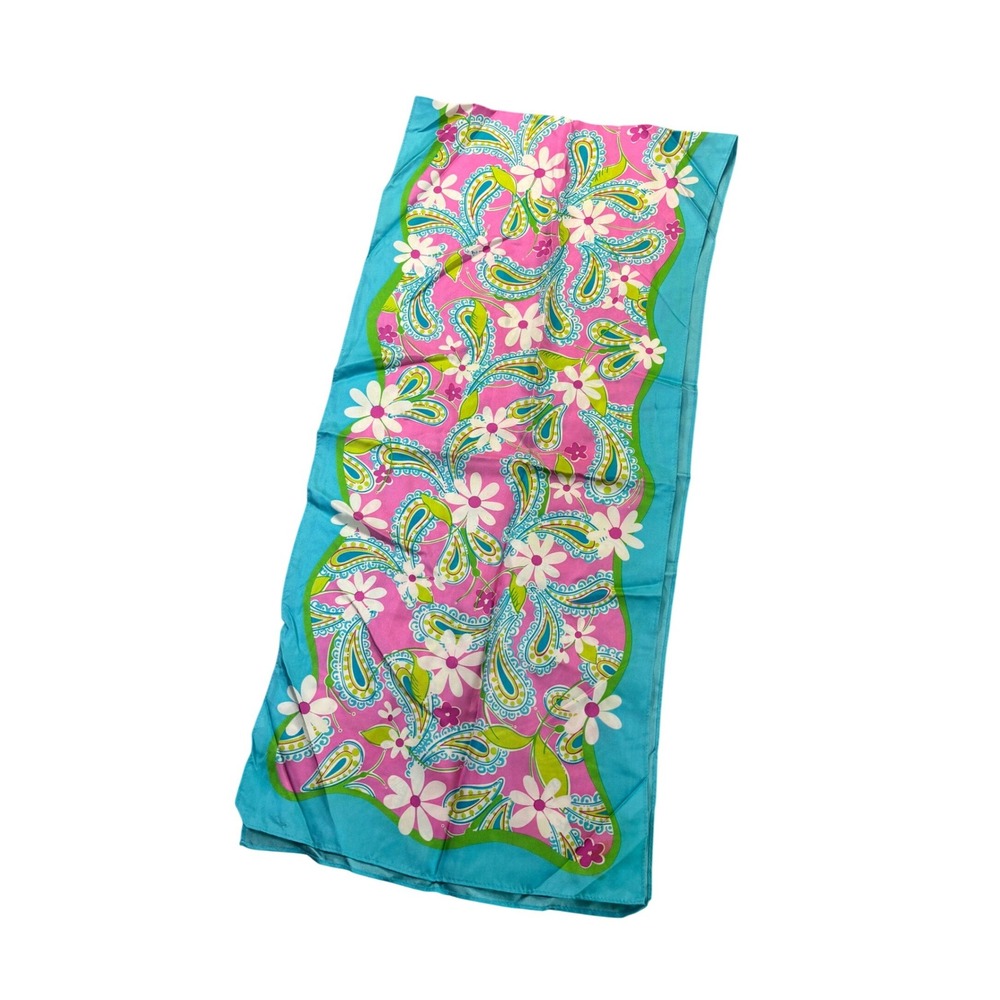 Lilly Pulitzer Scarf Women OS Pink Blue Floral Paisley Silk Ford Breast Cancer
